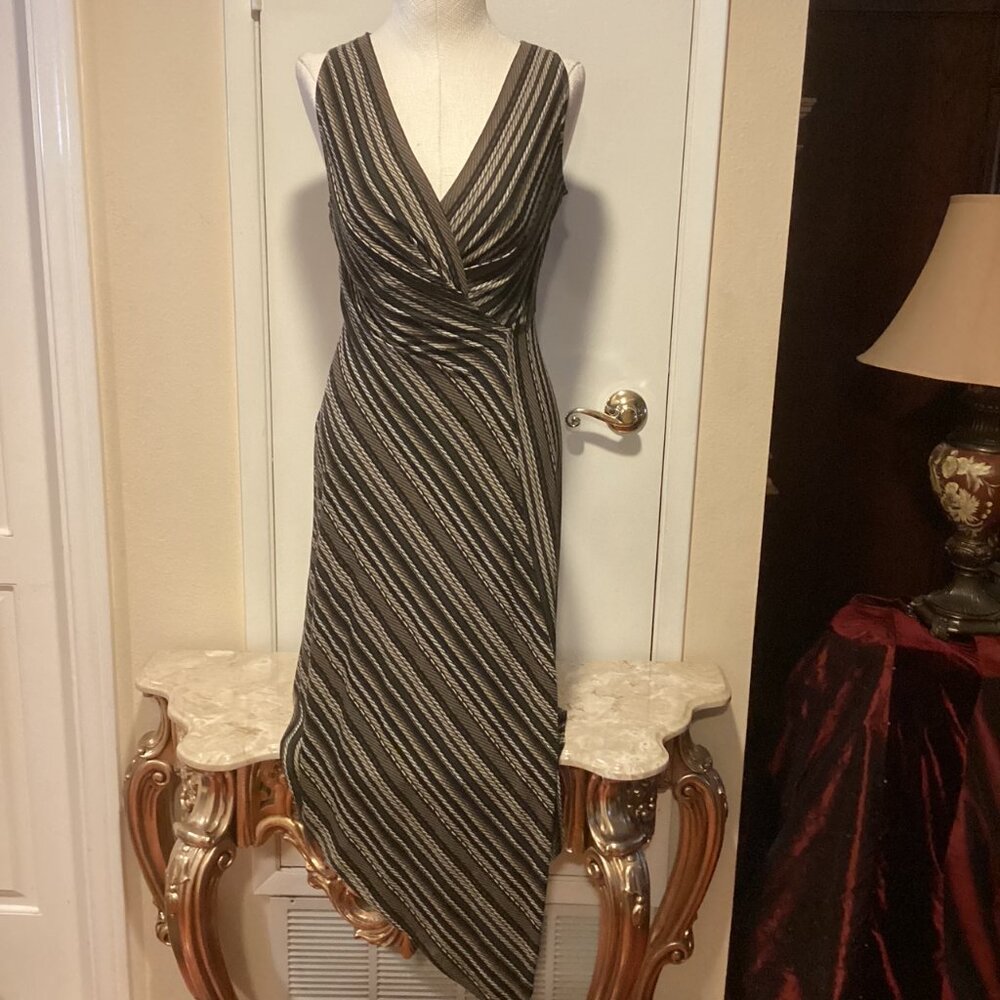 BCBGMarazria Olive Multi  Asymmetrical Striped Knit Dress Small NWT